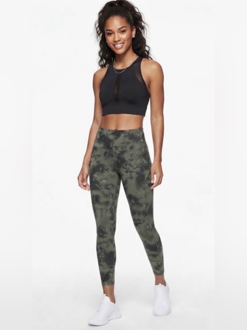Athleta Olive Green Tie-Dye High-Waist Leggings size Medium